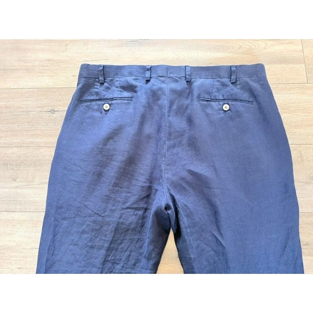 Lauren Ralph Lauren Mens 38X32 Navy Blue 100% Linen Dress Pants Trousers